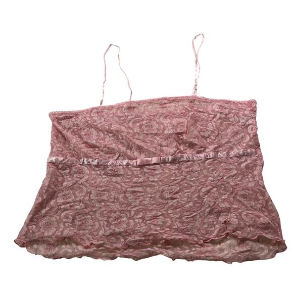 Pink Lace Babydoll Cami Tank Bow Detail Plus Sz 3X Fairycore Romantic Girly Mesh - Picture 1 of 8